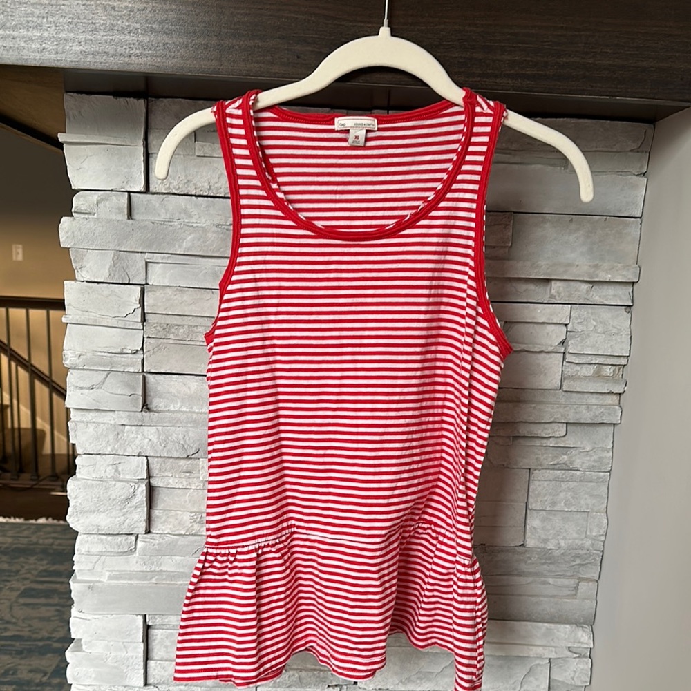 Red & White Striped Sleeveless peplum tank Top